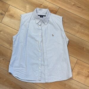 Ralph Lauren Sleeveless Blue and White Striped Shirt
